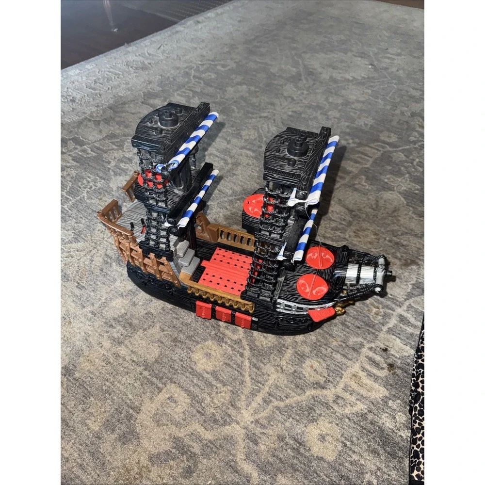 Fisher Price 2006 Mattel Imaginext Black & Red Pirate Ship Blue White Sails
